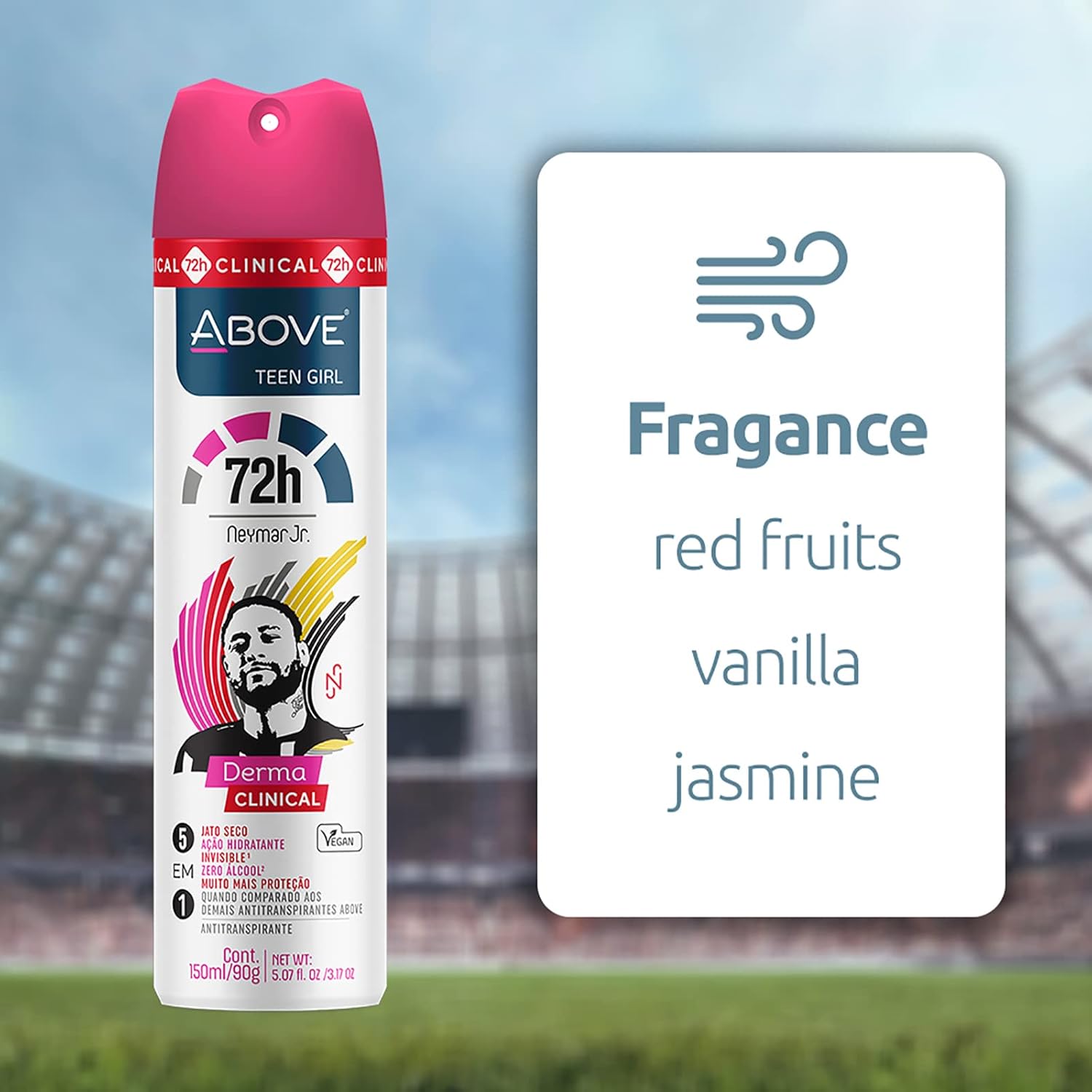 ABOVE 72 Hours Derma Clinical Antiperspirant Deodorant, Neymar Jr Teen Girl, 4 Pcs - Deodorant for Teens - Red Fruits and Vanilla Notes - Dry Spray - Image 2
