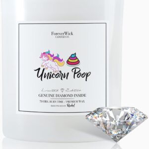 Unicorn Poop Cotton Candy Surprise Candle + Diamond Inside | Foreverwick Candles | Scented Soy Candles Gifts for Women Aromatherapy Candle | Birthday Candles All-Natural Organic Soy Candle 14oz | 70h
