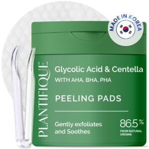 PLANTIFIQUE Korean Glycolic Acid Toner Pads with CICA, 60 Pcs - AHA BHA PHA Face Daily Peel Exfoliating Pads Formula for Gentle Skin Renewal for All Skin Types - Refillable Container