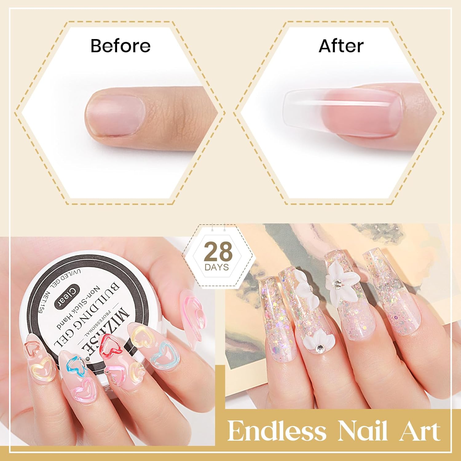 MIZHSE Solid Builder Gel for Nails, Clear Non-Sticky Sculpting Gel, 3D Nail Art Carving Building Modeling Hard Nail Extension Soak Off UV/LED Nail Art Salon Home DIY 15g - Image 5