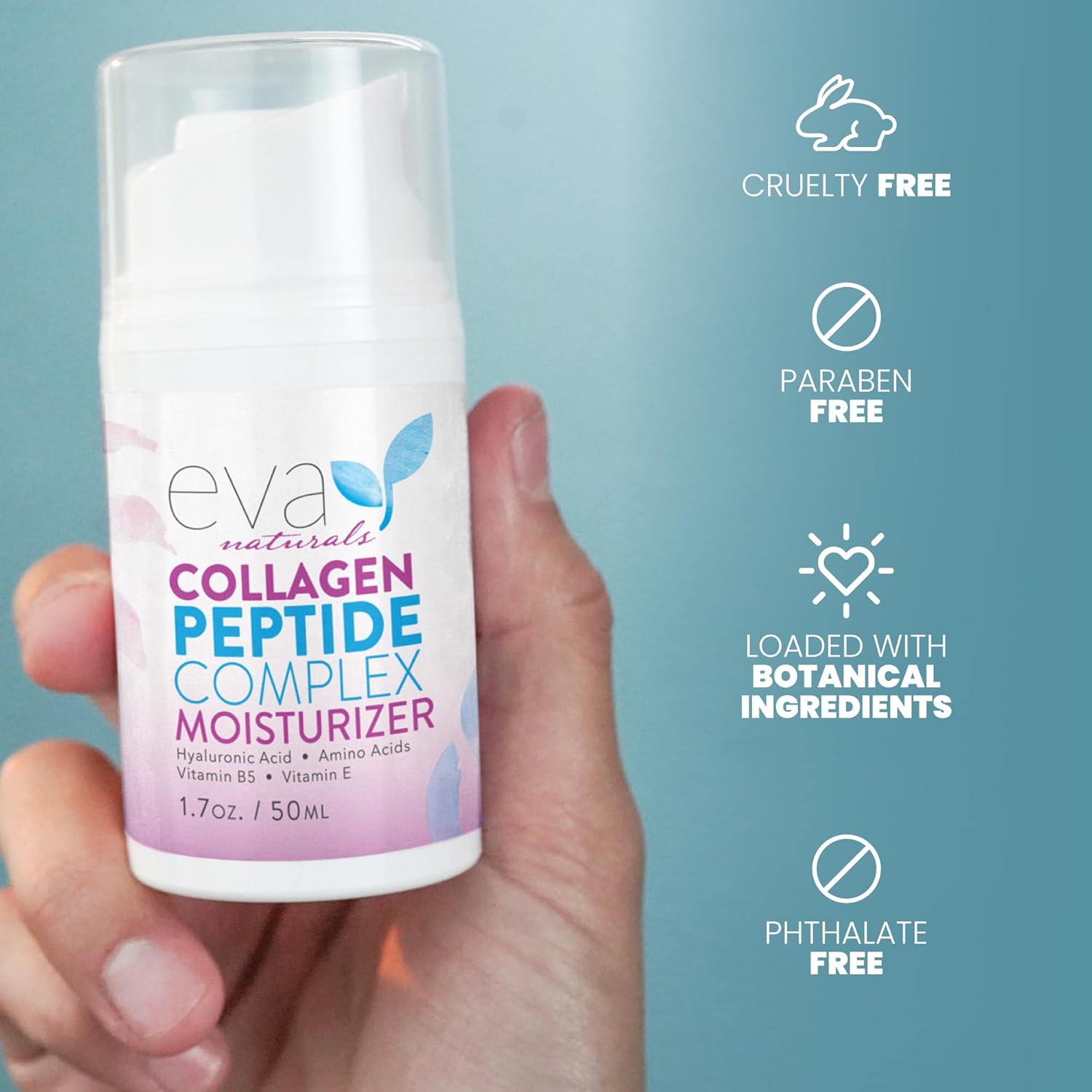 Eva Naturals Collagen Face Moisturizer Peptide - Anti-Wrinkle Facial Moisturizer For Face - Deeply Hydrating Multi-Peptide Collagen Boosting Face Cream, Facial Skin Care For Smoother Skin - 50ml - Image 8