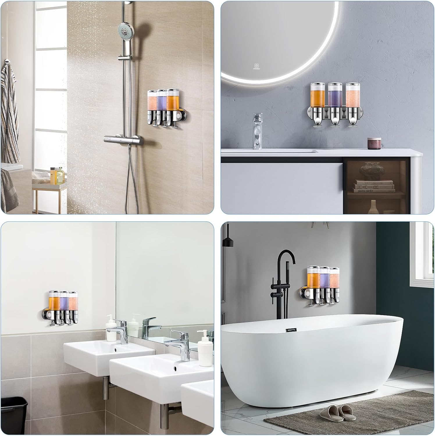 3 Chamber Wall-Mounted Soap Dispenser Refillable, 3 x 500ml Capacity - Image 4