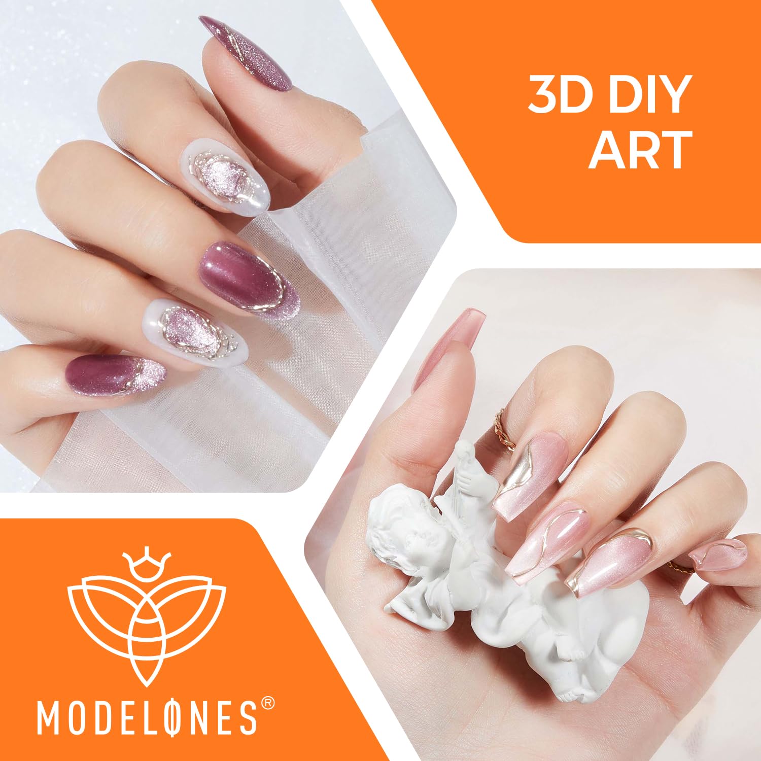 Modelones 3D Nail Gel Art, Sculpting Gel Glue for Molding, Drawing, Nail Charms & Gems, Chrome Powder and Rhinestone Design No Wipe, U V Light Cured Salon & DIY Use - Image 6