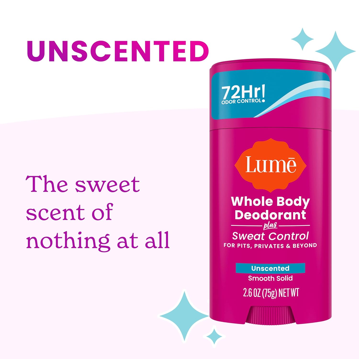 Lume Deodorant Plus Sweat Control - Smooth Solid Stick - Extra Strength Antiperspirant - 72 Hour Odor And Sweat Control - Baking Soda Free, Skin Loving - 2.6 ounce (Unscented) Pack of 2 - Image 5