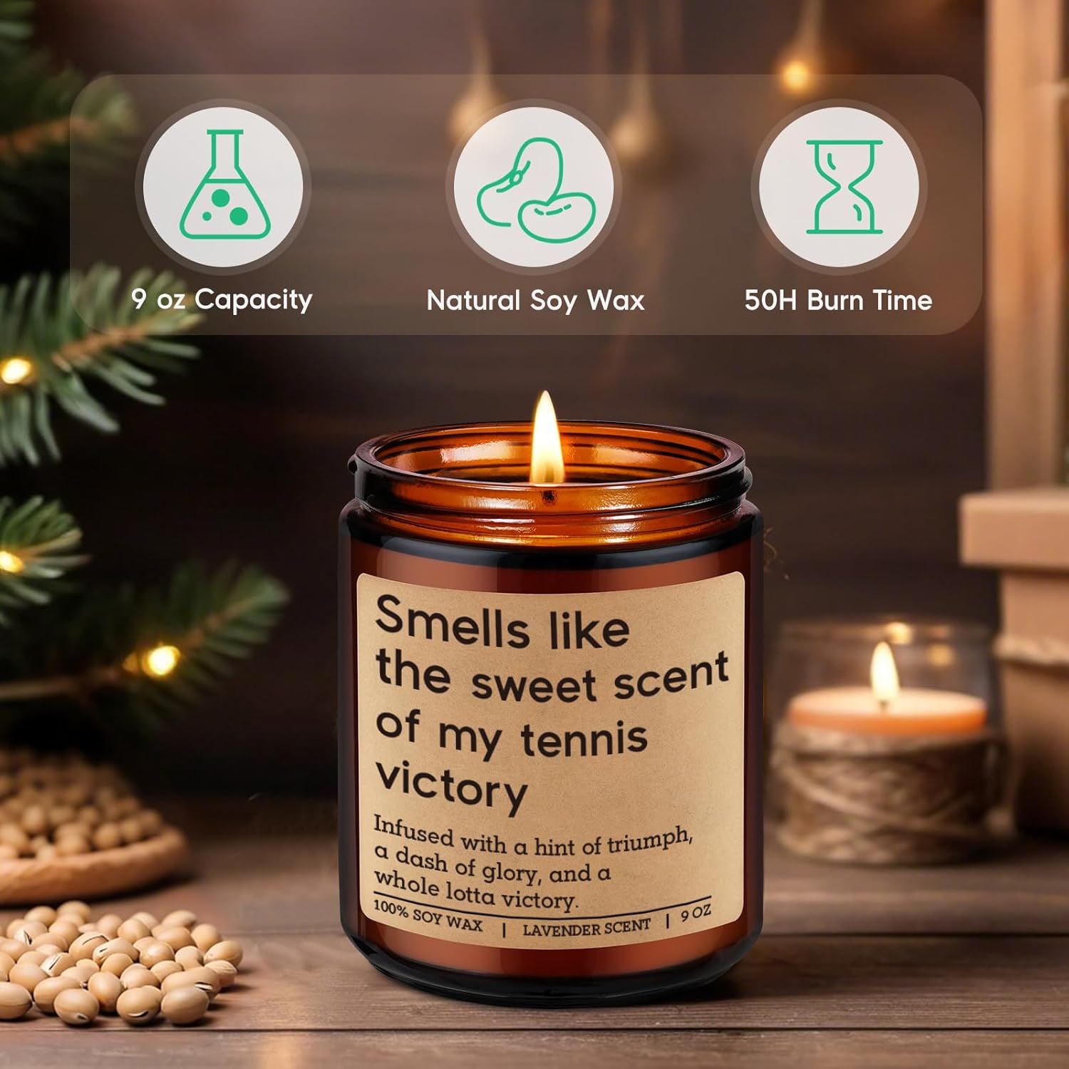 GSPY Scented Candle - Tennis Gifts for Women, Men - Funny Sports Themed Accessories Gifts for Tennis Players, Lovers - Funny Graduation, Fathers Day, Birthday Presents for Boy, Him, Female, Mom, Dad - Image 3