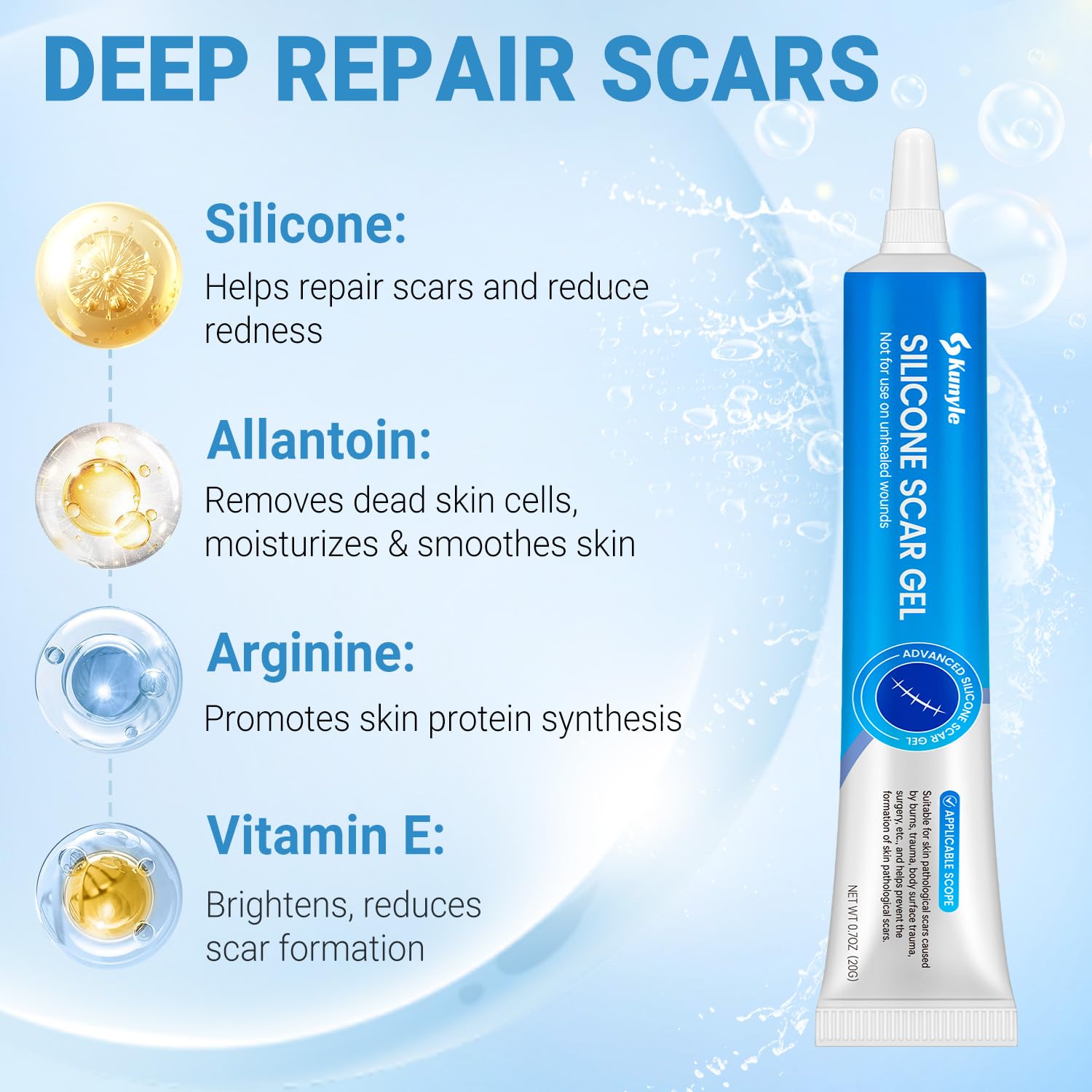 Silicone Scar Gel, Scar Cream, Advanced Scar Gel for Surgical Scars, Stretch Marks, Keloid Bump Removal, Old and New Scars 0.70oz (20g) - Image 6