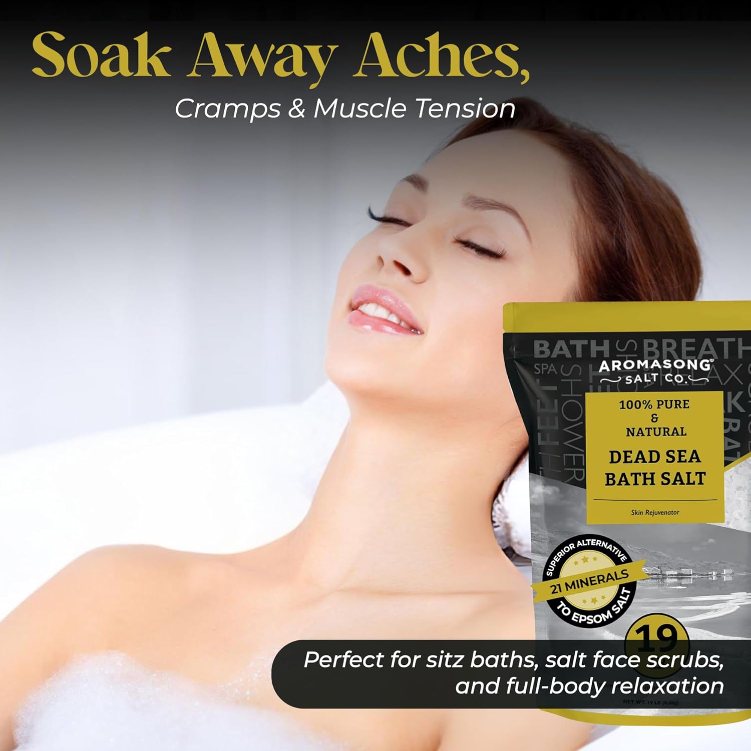 Aromasong Dead Sea Salt - Spa Bath Salt - 19 Lbs Fine Grain Bulk - 100% Pure - Better Absorbing Than Epsom Salt - Soak for Women & Men for Skin Issues and to Relax Tired Muscles - Resealable Pack. - Image 5