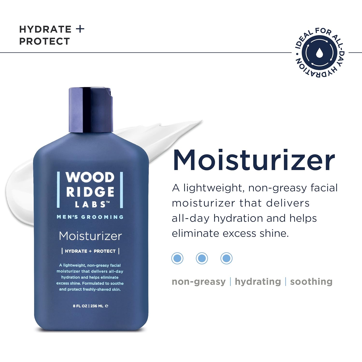 Wooridge Labs Men's Grooming Facial Moisturizer with Vitamin E & Niacinamide - Soothes Freshly Shaved Skin | Lightweight, All-Day Hydration | Non-Greasy | Paraben & Cruelty Free | Made in USA (8 oz) - Image 4