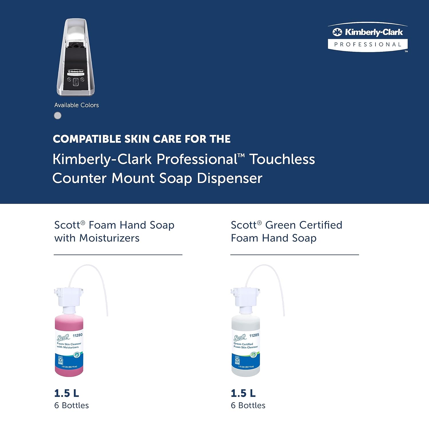 Kimberly-Clark Professional™ Touchless Counter Mount Soap and Hand Sanitizer Dispenser (47604), Chrome, 1.5 L Capacity, 2.12" x 4.25" x 5.56" (Qty 1) - Image 8