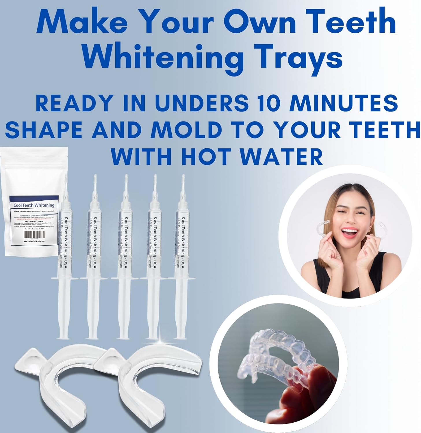 Teeth Whitening Gel for Trays 5 Pcs Fast Acting Teeth Whitening Gel Refill with Strongest 44% Carbamide Peroxide Gel, 2 Bleach Trays Included for Teeth Bleach, Enamel Safe, Gluten Free and Vegan - Image 9