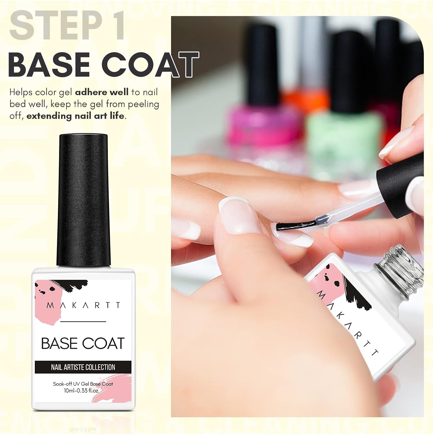 Makartt 2 Pcs Gel Top Coat and Base Coat Set - No Wipe Shine Finish Soak Off Base Top Coat Long Lasting for Gel Nail Polish, LED UV Lamp Need, Salon Quality Nail Manicure Gifts, 10ML - Image 3