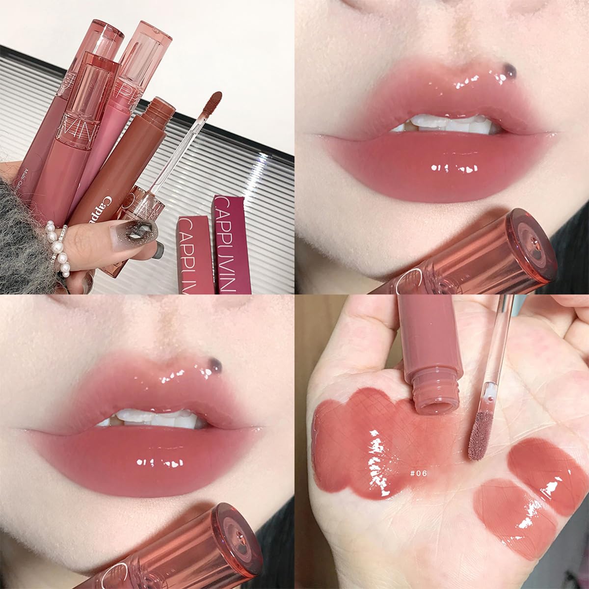 6 Colors Hydrating Plumping Lip Gloss Set,Glossy,Natural Color, Long-lasting Waterproof Moisturizing Shimmer Jelly Lip Glaze Tinted Lip Balm,Mirror Liquid Water Glow Lipstick - Image 8
