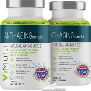 Vitmulti Anti-Aging Natural Amino Acids Supplement for Women & Men – Supports Immune Health, Energy, Smoother Skin Tone, & Restorative Sleep, Anti-Aging Supplement Pills for Longevity, 60 Caps 2 Pack
