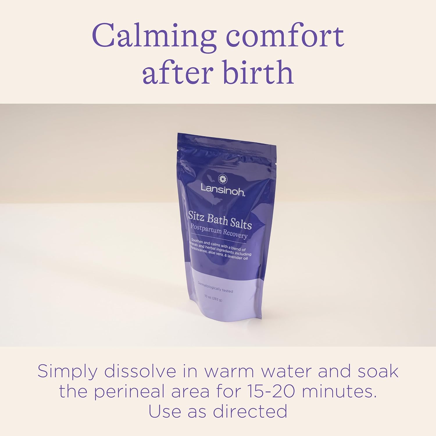 Lansinoh Sitz Bath Salts, Postpartum Essentials, and Hemorrhoid Treatment, Epsom Salt Bath Soak With Lavender Oil, Frankincense and Aloe Vera, 10 Ounce - Image 5