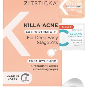 ZitSticka Extra Strength Killa Acne Patches for Face - World's Most Potent Pimple Patch with Fast-Acting Microdarts - Starts Working within 2 Hours for Deep, Early-Stage Zits & Blemish - 4 Count