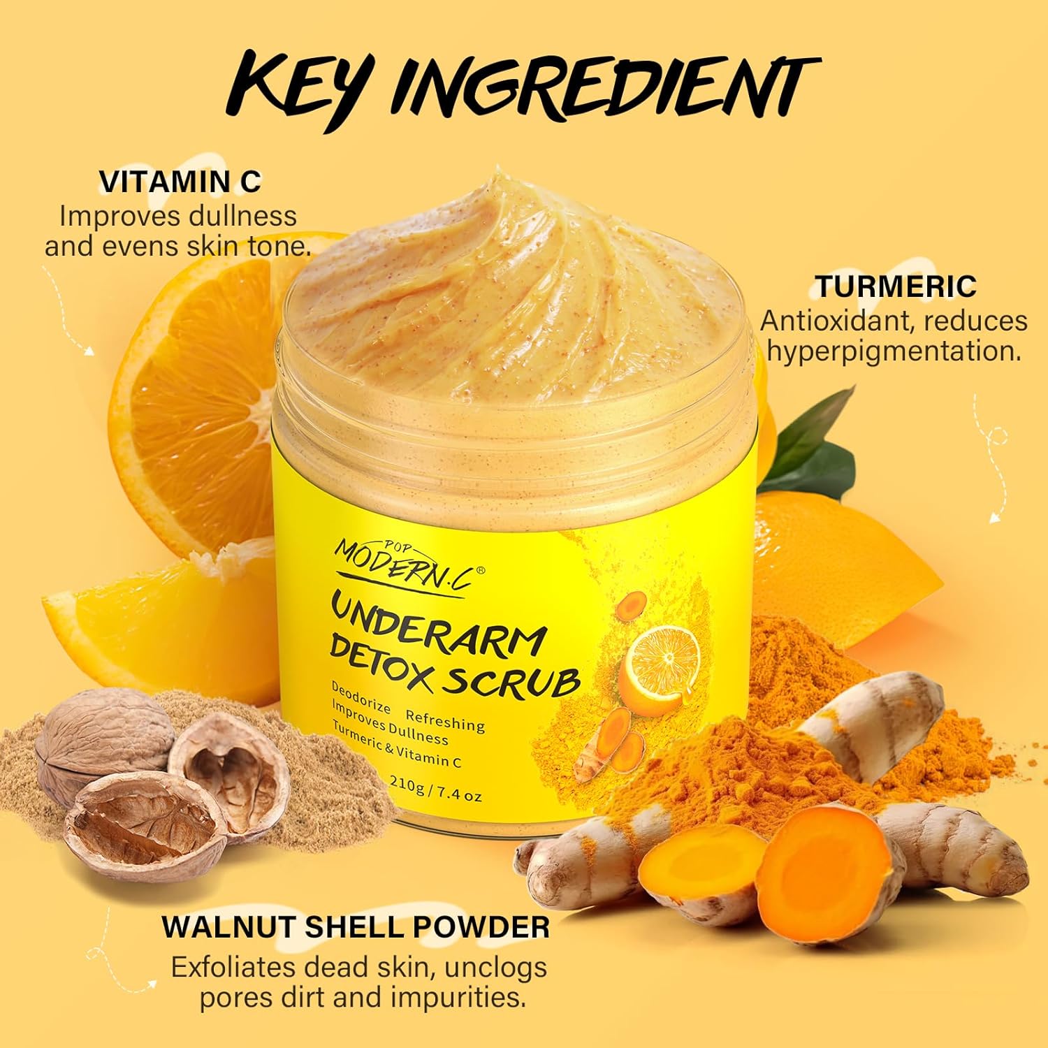 Underarm Detox Scrub with Turmeric Vitamin C Dark Spot Armpit Remover Body Deodorant Even Skin Tone Exfoliating Body Scrub for Women and Men Pigmentation Removal Exfoliator also for Whole Body - Image 3