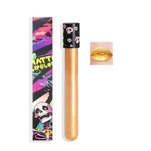 Yellow Metallic Liquid Shimmer Lipstick Glitter Lip Gloss, Glossy Full Matte Lip Gloss, Waterproof Longlasting High Pigment Shimmer Lip Gloss,Bold Goth Makeup for Halloween Makeup Gift, #08