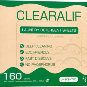 CLEARALIF Laundry Detergent Sheets up to 160 Loads (80sheets), Unscented, Laundry Detergent Strips Eco Friendly & Hypoallergenic