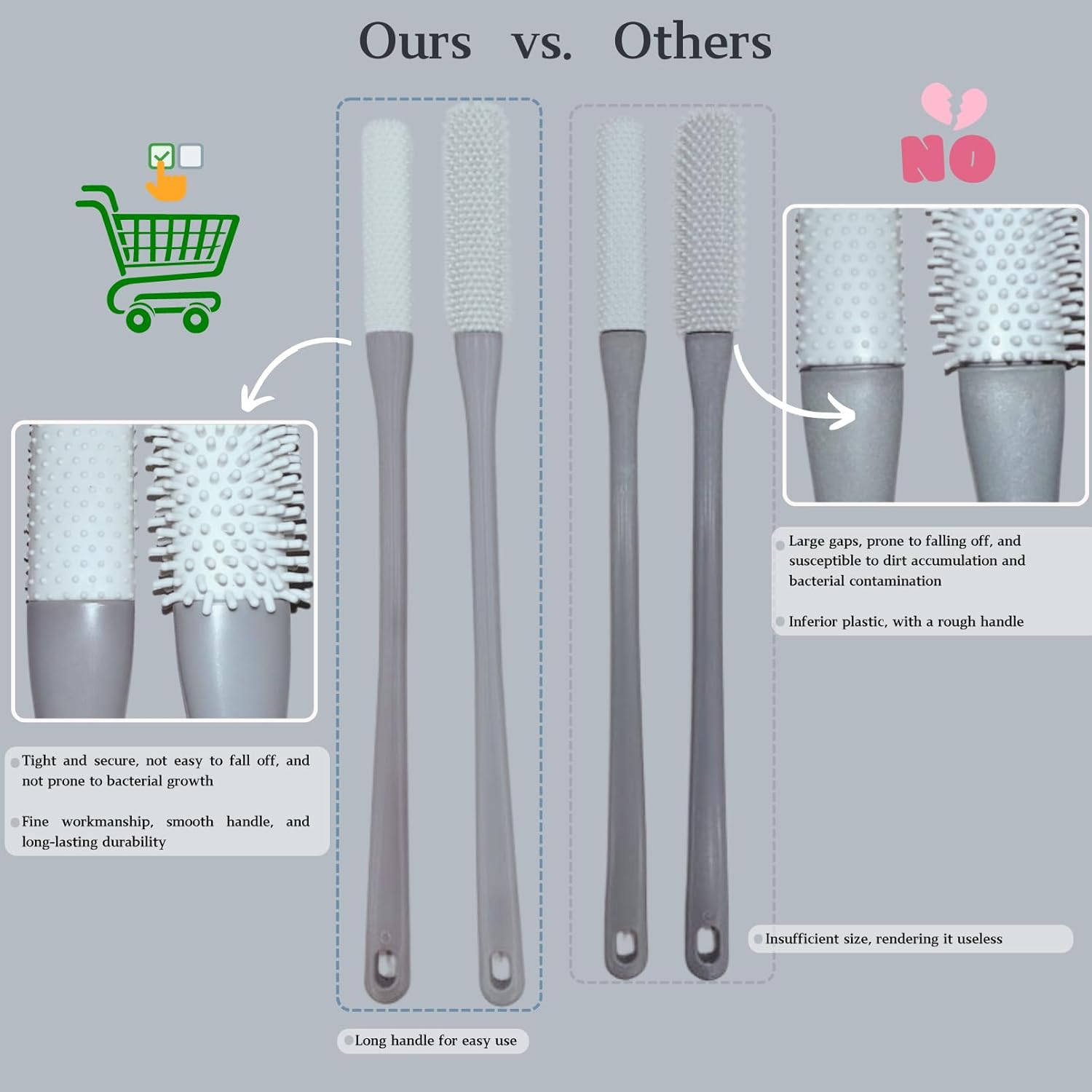 Toe Cleaning Brush with 15.7" Long Handle,Foot Scrubber in Shower,No Bending, Ideal for Seniors, Expecting Mothers, Men & Women | Foot Scrubber & Anti-Itch Exfoliating Brush (2 Pack) (Grey) - Image 8