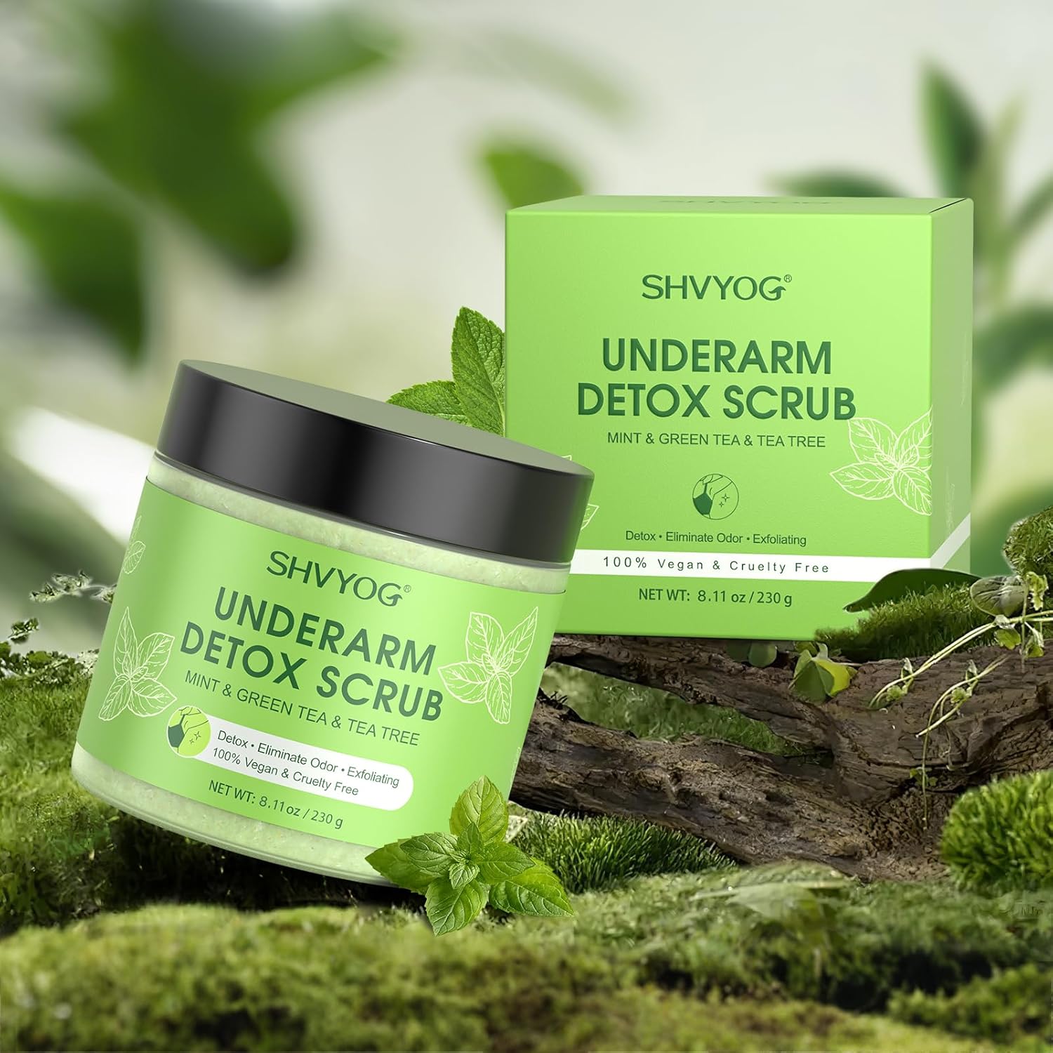 Underarm Detox Scrub, Armpit Detox Green Tea, Mint and Tea Tree Body Deodorant, Natural Dark Armpit Remover for Odors Eliminating and Exfoliating, also for Whole Body & Sensitive Skin, Unisex 8.11 Oz - Image 9