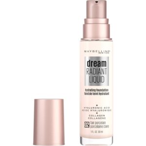 Maybelline Dream Radiant Liquid Medium Coverage Hydrating Makeup, Lightweight Liquid Foundation, Fair Porcelain, 1 Count
