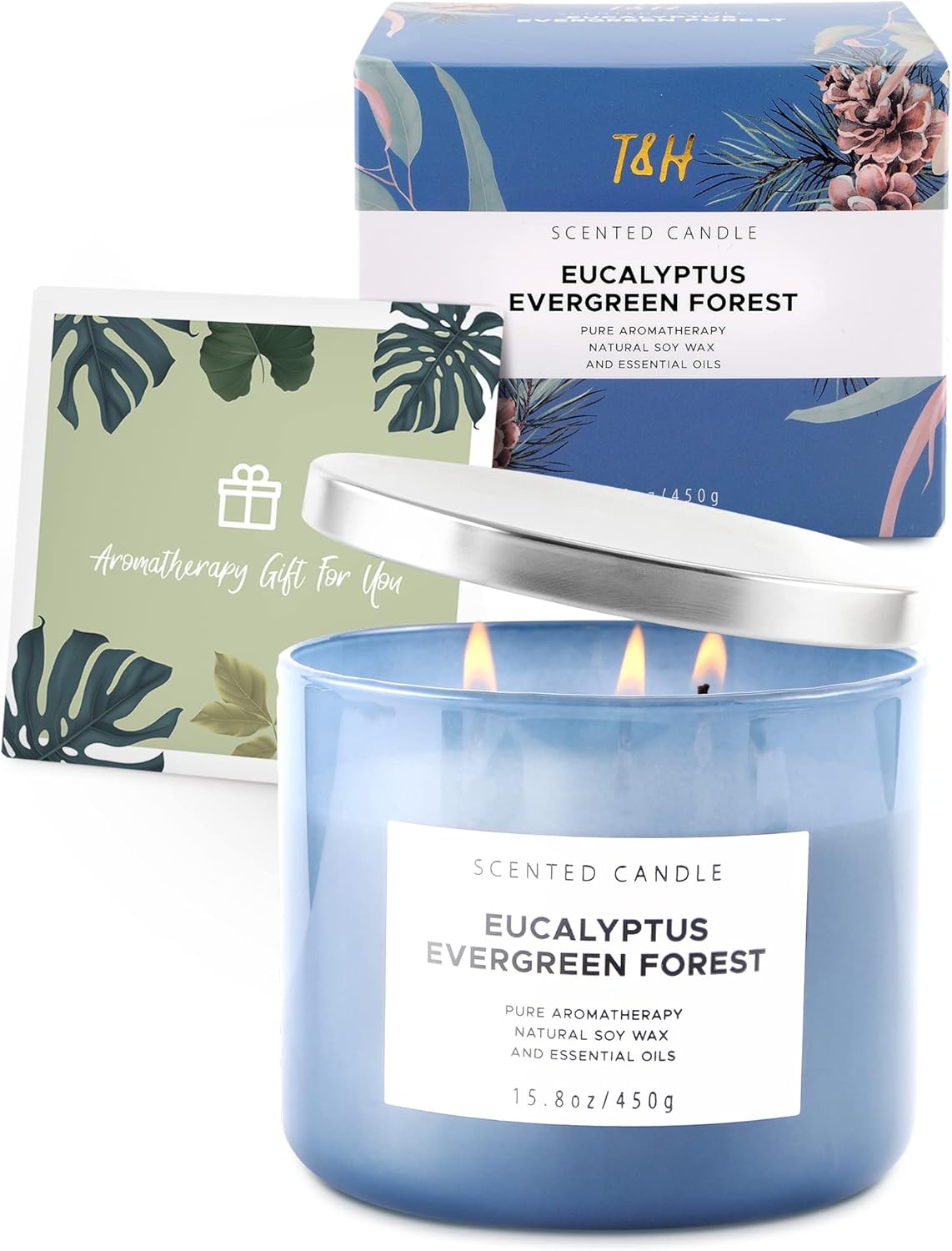 Eucalyptus Evergreen Forest 3 Wick Scented Candle | Luxury Soy Candles for Home | Relaxing Aromatherapy Stress Relief Candle 15.8 oz | Clean Burn Long Lasting Balsam Fir Woods Candles for Men & Women - Image 6