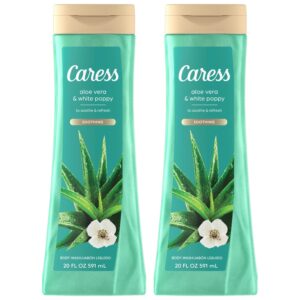 Caress Body Wash, Aloe Vera & White Poppy, Moisturizing Body Wash for Fresh, Smooth Skin, Body Soap Liquid to Soothe & Refresh, 20 Fl Oz (Pack of 2)