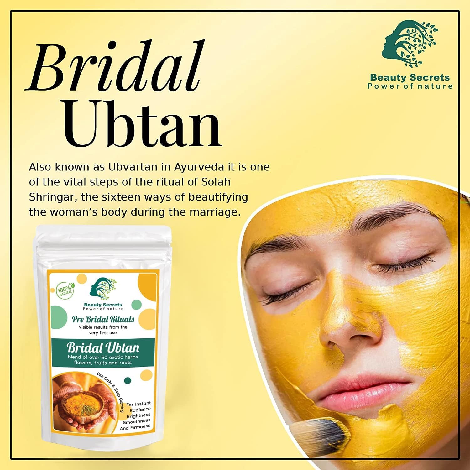 Ayurvedic Bridal Ubtan Powder 100gm for Skin Radiance and Tan Removal with Hibiscus, Sandalwood, Vetiver, and Kasturi Manjal for All Skin Types - Image 2