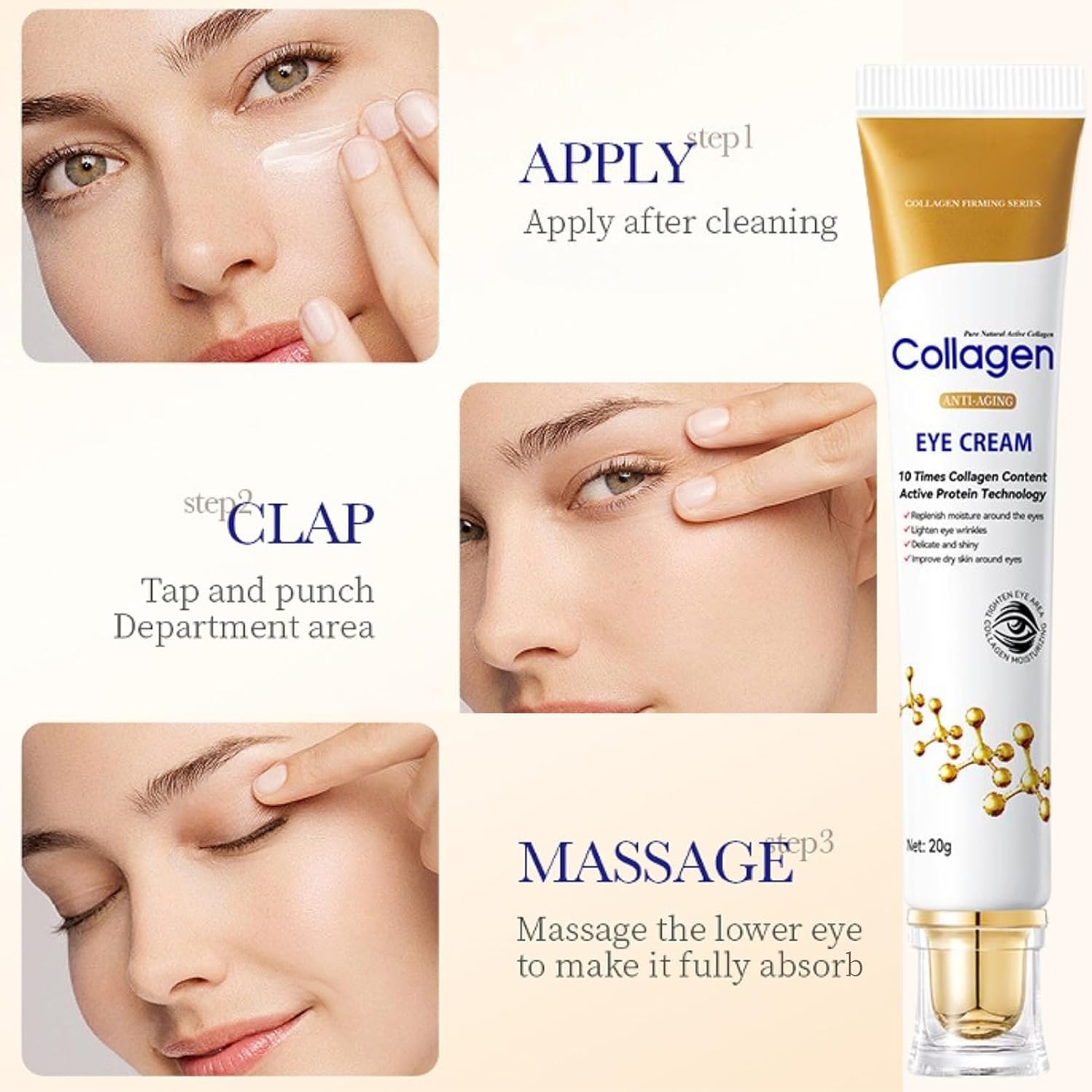 Collagen Eye Cream Anti Aging - Eye Cream for Puffiness and Bags Under Eyes - Under Eye cream for Dark Circles - Moisturizing Eye Serum - Eye Bags Treatment for Women - Firming Eye Treatment Products - Image 7