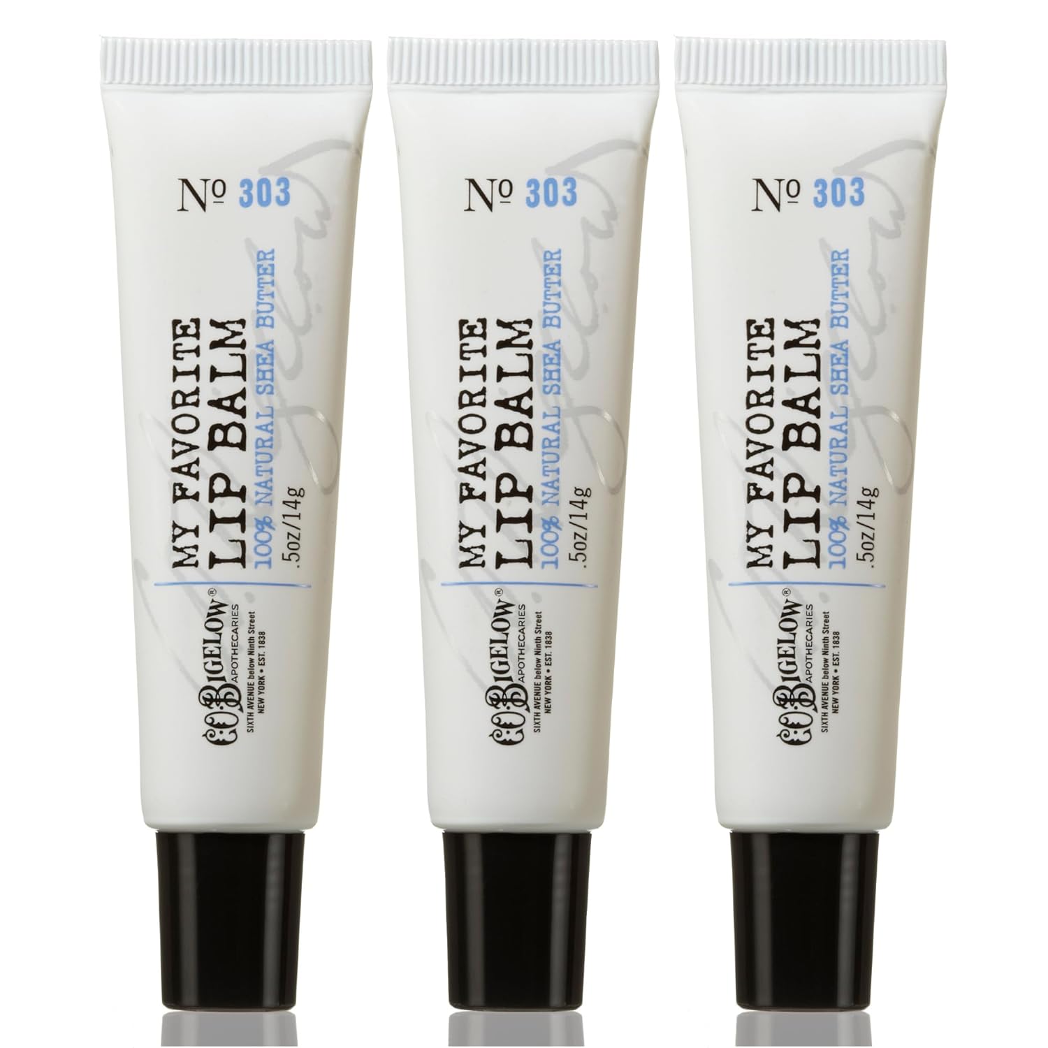 C.O. Bigelow My Favorite Lip Balm Trio, Lip Tubes for Dry Lips, Moisturizing with Shea Butter, Bulk Balm 3 Pack, 0.5 oz Each