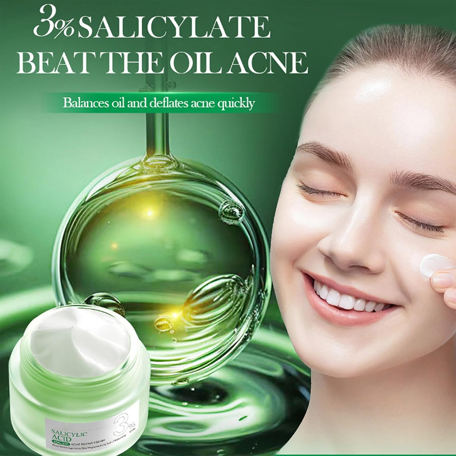Salicylic Acid Repair Cream,Salicylic Acid Face Moisturizer,Pore Shrinkage Acne Skin Improves Acine Scars Motsturizing,Suitable for Oily, Acne Prone Skin 50g - Image 3