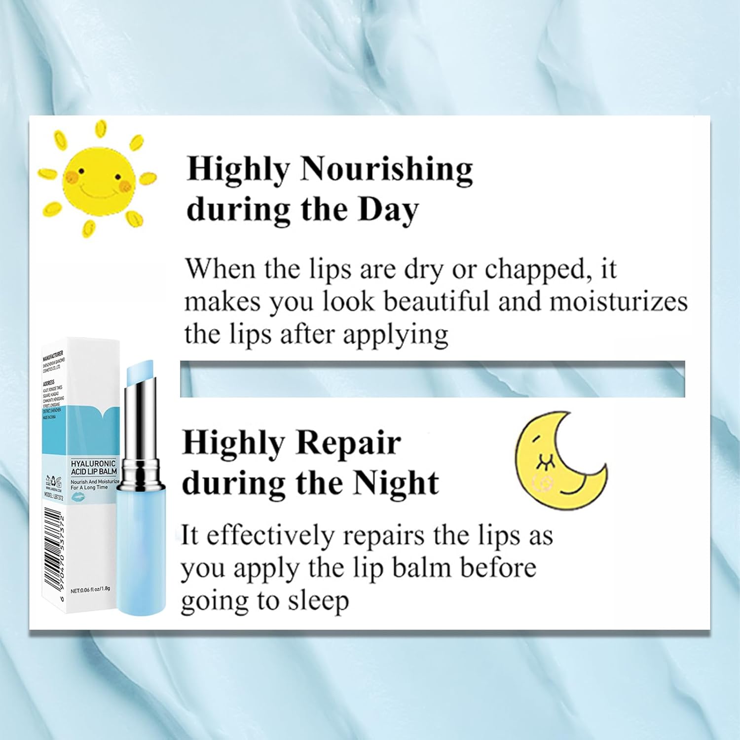Hyaluronic Acid Lip Balm Long-lasting Moisturizing Nourishing Lips Reduce Fine Lines Relieve Dryness Protect Lip Skin Natural Extract Lip Balm (New Packing) (Hyaluronic acid) - Image 7