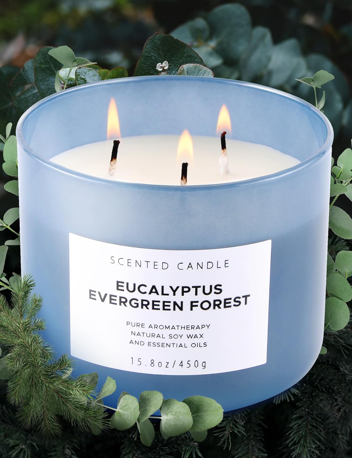 Eucalyptus Evergreen Forest 3 Wick Scented Candle | Luxury Soy Candles for Home | Relaxing Aromatherapy Stress Relief Candle 15.8 oz | Clean Burn Long Lasting Balsam Fir Woods Candles for Men & Women - Image 9