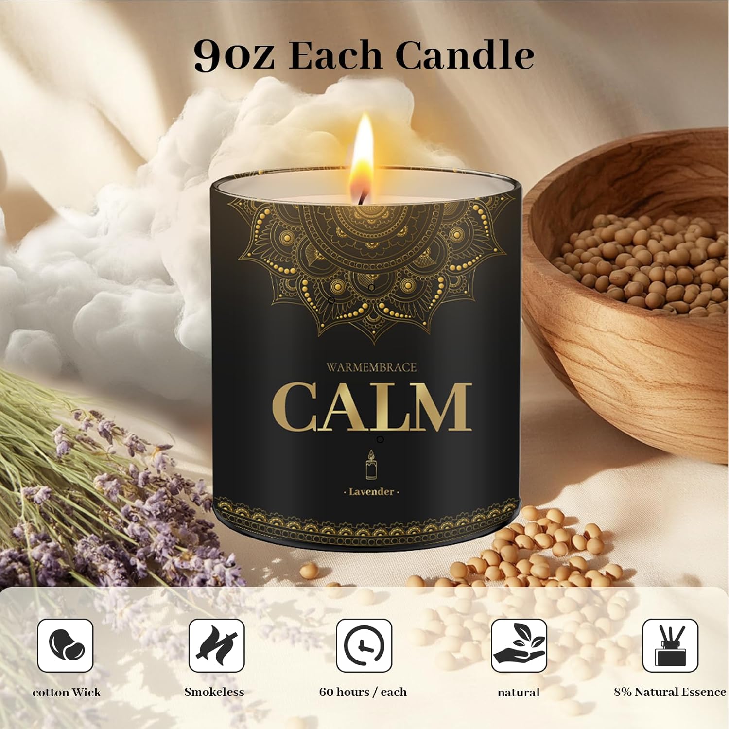 WarmEmbrace Lavender Scented Candles, 9 Oz Jar Candles for Home, Office, Meditation, Yoga, Candles for Women & Men, Birthday, Anniversary, Valentine's Day Present, Elegant Decorative Accent - Image 4