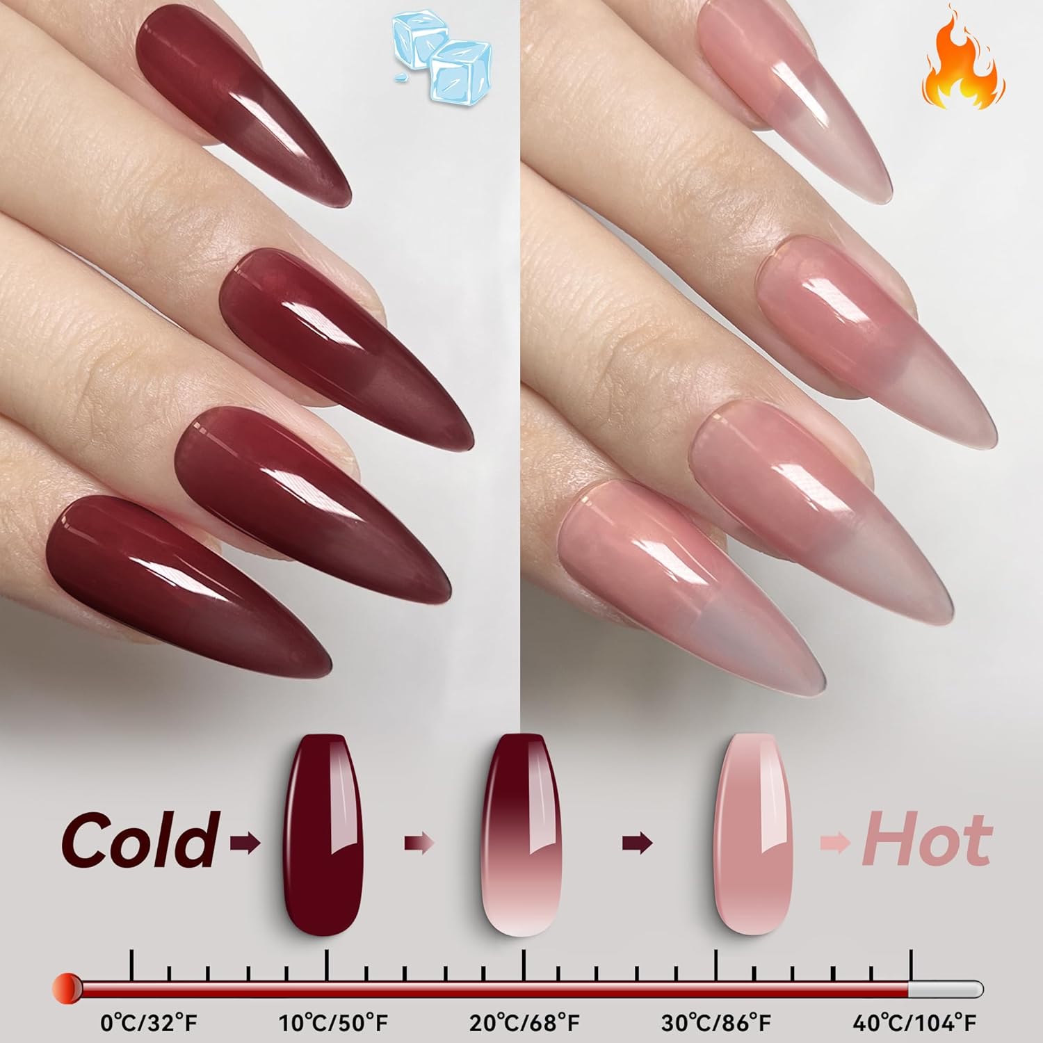 YTD Likomey Color Changing Gel Nail Polish,15ml Translucent Nude Pink Burgundy Red Mood Temperature Change Color Ombre Thermal Salon Home Nail Art Manicure UV Gel Varnish,WB08 - Image 3