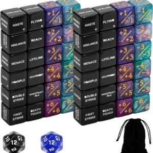 50PCS MTG Keywords Plus 1 Life Counters Dice Set, Abilities Creature Stats Buff MTG Tokens Dice for Magic Card, Compatible with CCG TCG Card Gaming Accessories