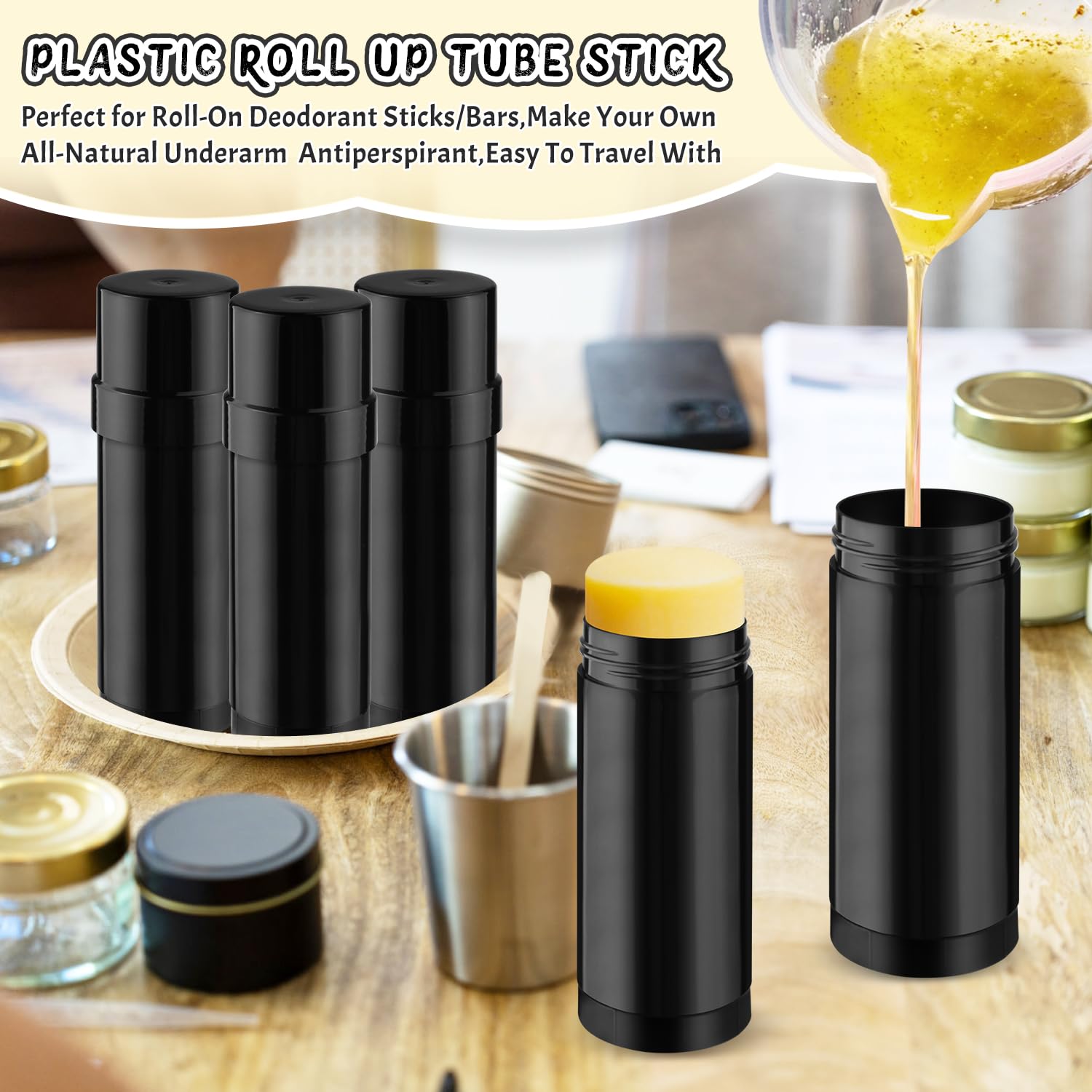 15 Pack 2 oz/60ml Plastic Deodorant Containers,Empty Round Twist-Up Solid Stick Tube Container for Homemade Deodorant,Shaving Soap Stick,Heel Lip Balm,Solid Lotion Bars-Top Filling,Black - Image 7