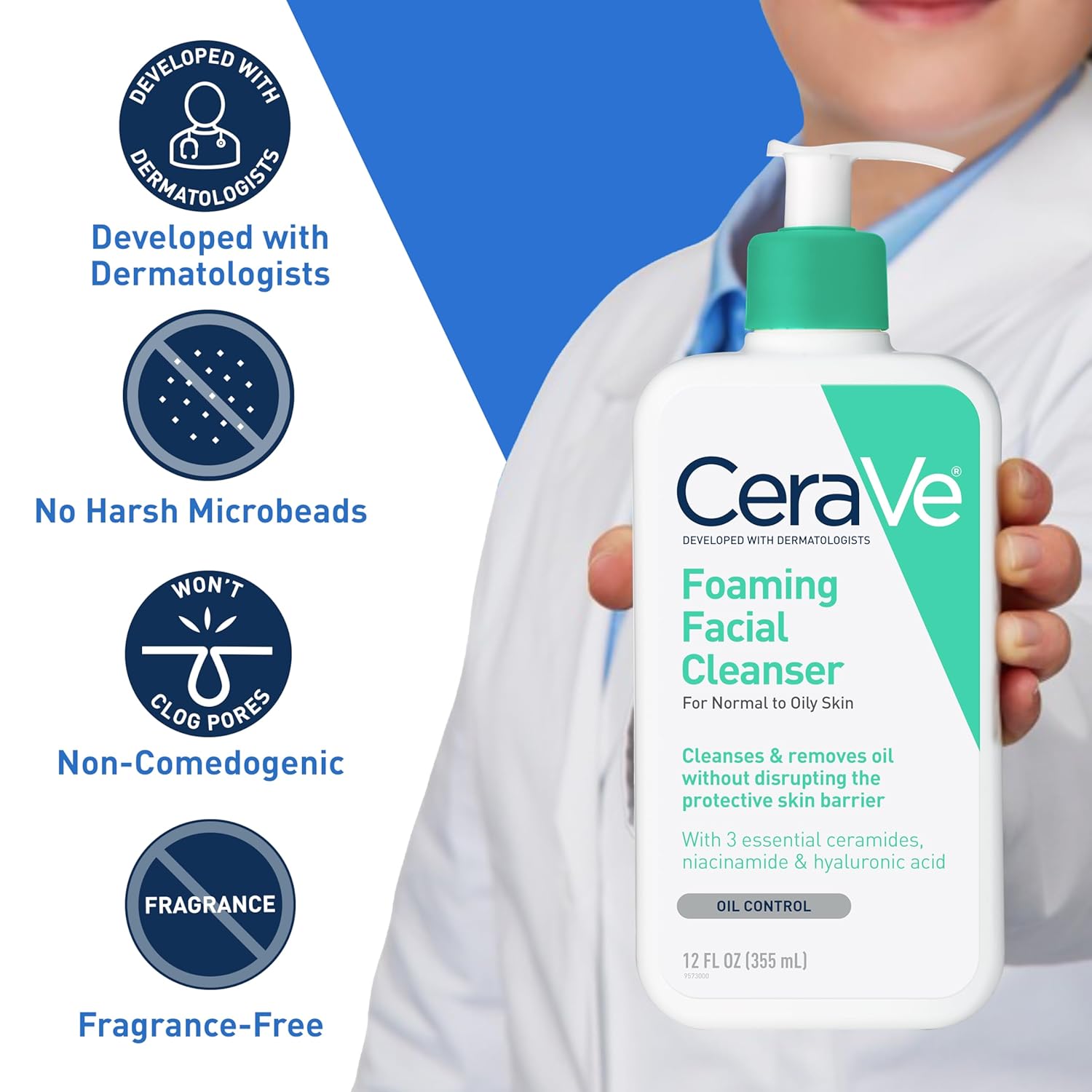 CeraVe Foaming Facial Cleanser, Daily Face Wash for Oily Skin, Hyaluronic Acid + Ceramides + Niacinamide, Fragrance Free & Paraben Free, Non-Drying Oil Control Face Wash, 8 Fluid Ounces - Image 5