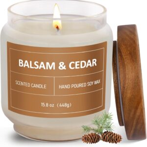 Balsam & Cedar Candle, 15.8oz Large Pine Scented Candles, Jar Candle for Home Scented, Aromatherapy Soy Wax Candle, Teacher Appreciation Gifts, Relaxing Holiday Gifts for Men Women Mother Father