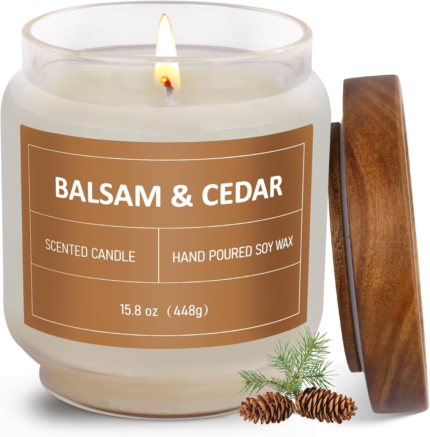 Balsam & Cedar Candle, 15.8oz Large Pine Scented Candles, Jar Candle for Home Scented, Aromatherapy Soy Wax Candle, Teacher Appreciation Gifts, Relaxing Holiday Gifts for Men Women Mother Father