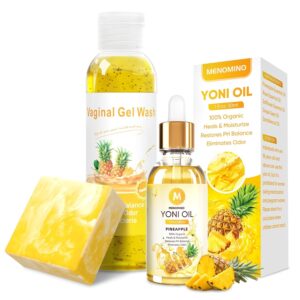Feminine Wash & Yoni Soap Bar & Yoni Oil for Women pH Balance, Pineapple Yoni Wash for Vaginal Moisturizing Remove Odor, 5.07 Fl.Oz Intimate Wash 1 Fl.Oz Feminine Oil & 3.53oz Yoni Bar