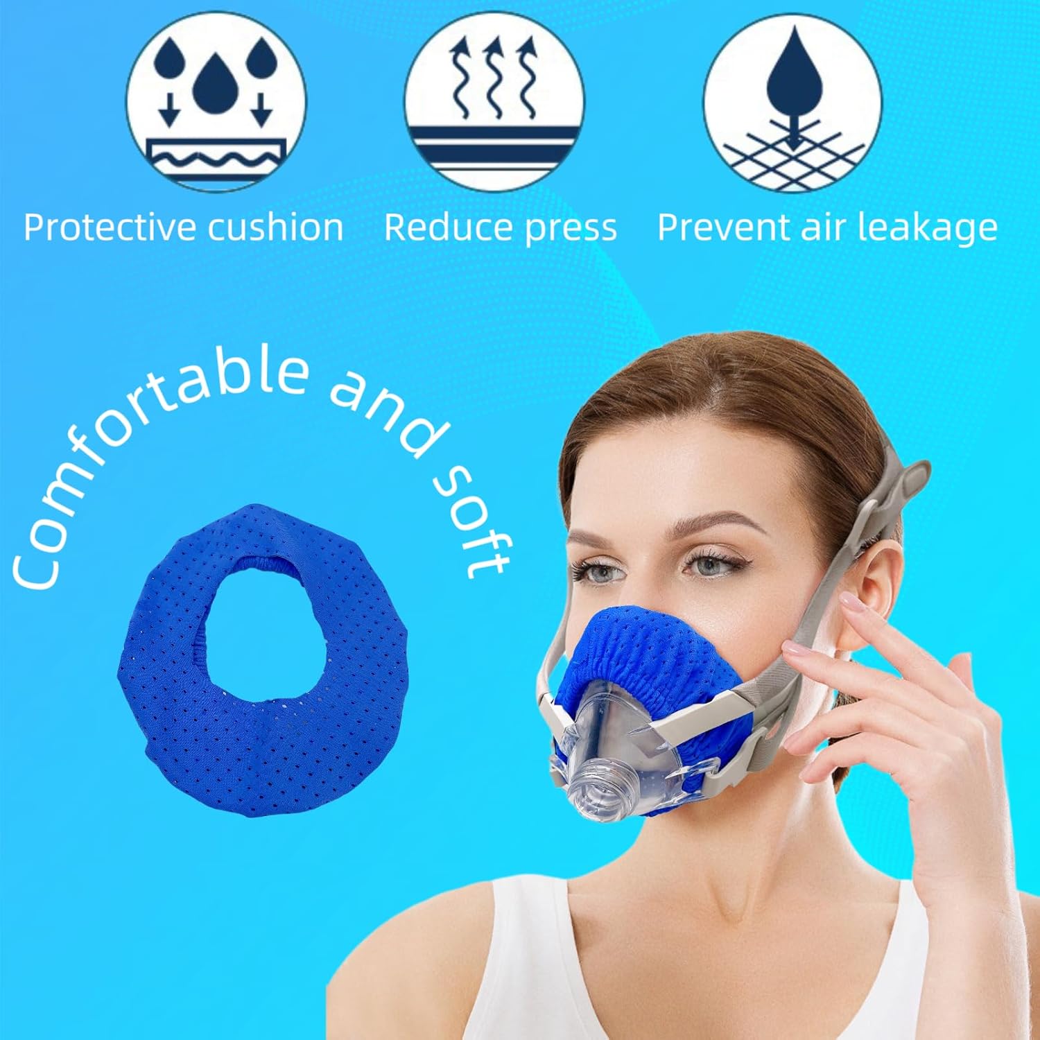 4 Pack CPAP' Mask Liners, Covers for Seal Mask Cushion Comfort Silky CPAP' Mask Covers One Size Fit All Full Face Masks,Improve The Comfort of Wearing The Mask (Blue) - Image 5