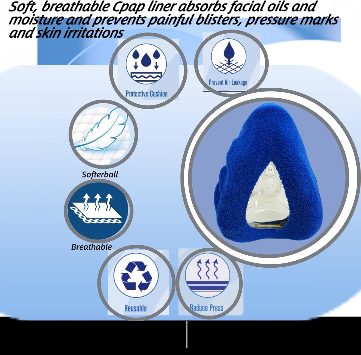6 Pack Mask Liners Compatible with Large Size CPAP Full Face Mask Comfort Reusable Cushion Mask Covers Absorbs Facial Oils and Moisture Improve The Comfort of Wearing The Mask (Large Size) - Image 3