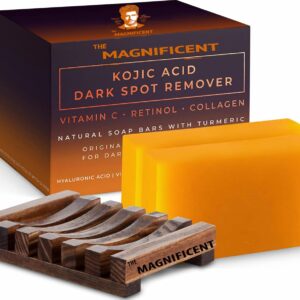 The Magnificent Kojic Acid Brightening Soap Bars – Japanese Complex with Turmeric, Hyaluronic Acid, Vitamin C, Retinol, Shea Butter & Vitamin E(2Pack+Holder) (2Pack+H)