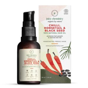 Juicy Chemistry Chilli, Horsetail & Blackseed Hair Oil For Hair Growth & Hair Fall Control, Clinically Tested, 100% Certified Natural For Men And Women (30 Ml (Pack Of 1) Crimson Red)