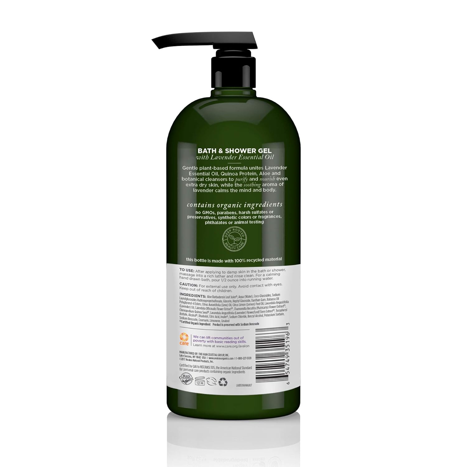 Avalon Organics Lavender Nourishing Bath & Shower Gel 32 Oz Bottle - Image 2