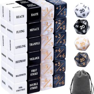 52 Pieces MTG Abilities Keywords Counter Dice and MTG Life Counter Bulk Tokens Dice Set in 4 Colors with 4 D20 for Magic The Gathering, TCG, Cards Gaming Accessories