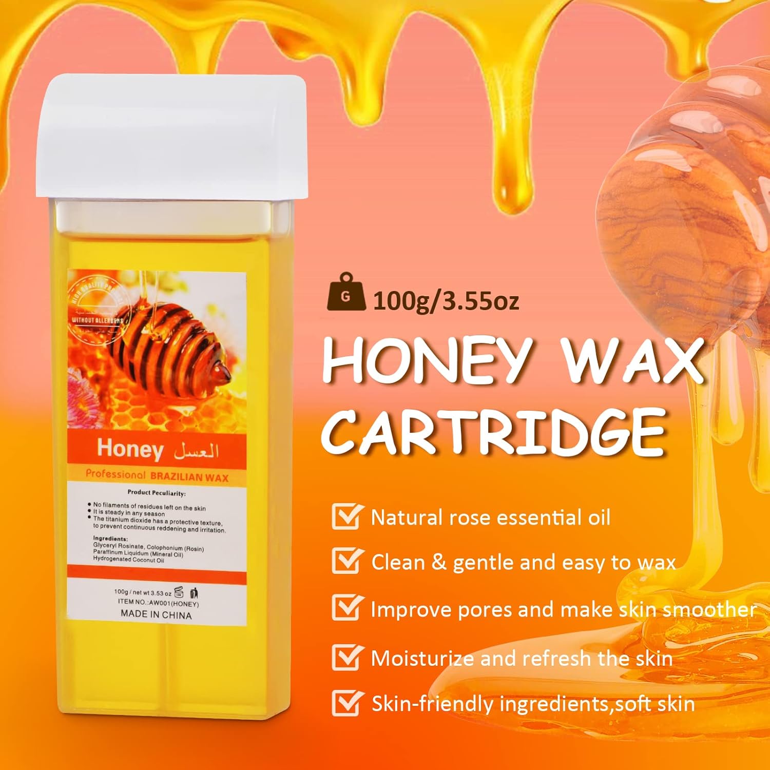 Digital Roll On Wax Kit,Honey Thermostatic Roller Waxing Kit for Sensitive Skin, Depilatory Soft Wax Warmer with 2 Cartridge Refill 10 Wax-removing wipes and 100pcs Wax Strips - Image 4