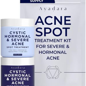 Day & Night Cystic Acne Spot Treatment, Hormonal Acne Treatment For Daytime & Overnight, Severe Acne, Cystic Acne Treatment for Face, Pimple Cream Tea Tree Bentonite Clay, 90 Day Supply