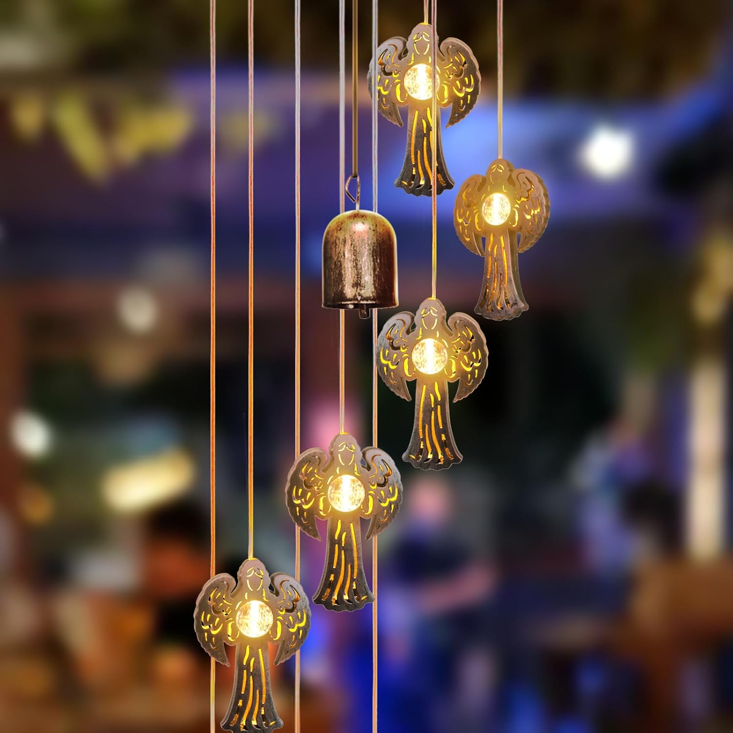 Solar Angel Wind Chimes Outdoor,Solar 8 LED Angel Wind Chimes for Outside,Hanging Lights Warm LED,Outdoor Angel Decor,Angel Gifts for Wife Mother Grandmom Christmas - Image 5